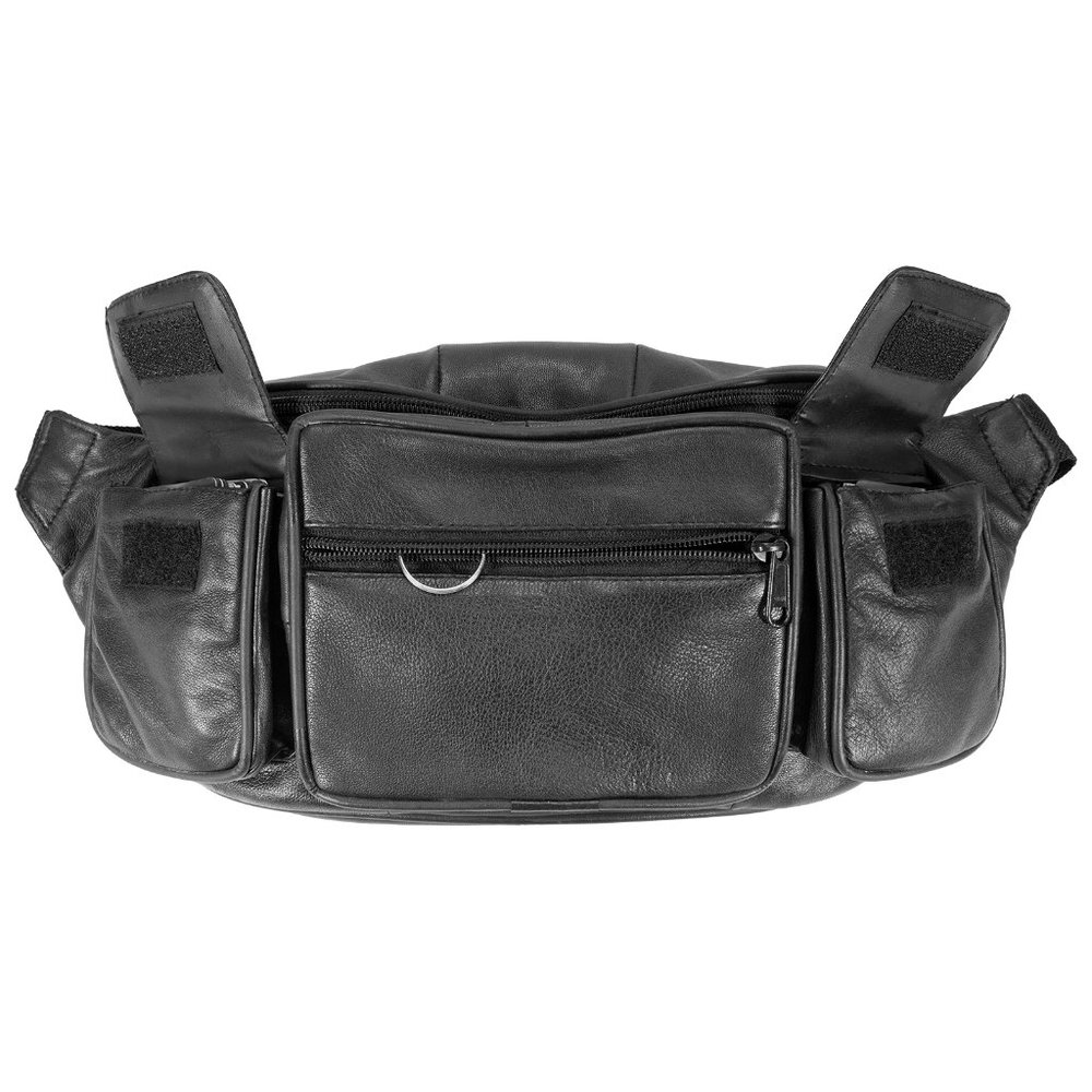 Leather Fanny Pack Multi Zippered Waist Bag Hip Belt Bag for Unisex, Black - Picture 3 of 10